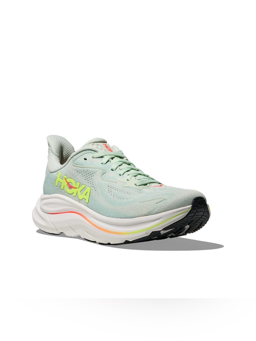 Hoka One One Clifton 10 Sea Glass & Neon Flame Womens Running Shoes